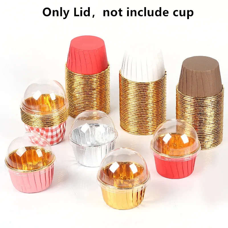 50 stücke Kunststoff Cupcake Pappbecher transparente Deckel Abdeckung Hut für das obere Kaliber 1/5/5/6,8 cm Back becher Muffin Tasse Kuchen Dekoration – Detail 6
