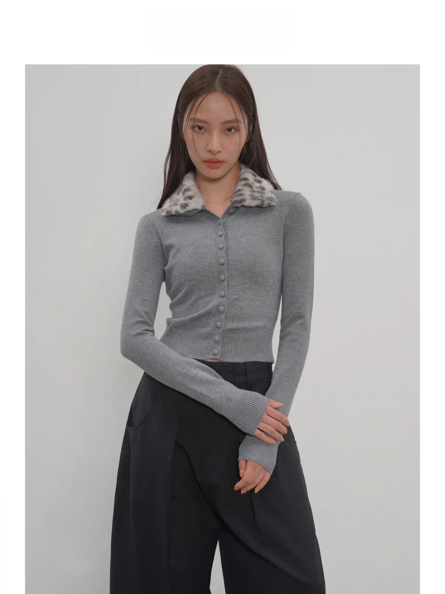 

EIGHTHMONTH ey Fur Collar Knitted Cardigan Women's Slim Fit Base irt Winter New Sle Commute Sle Long Sve Regular L...