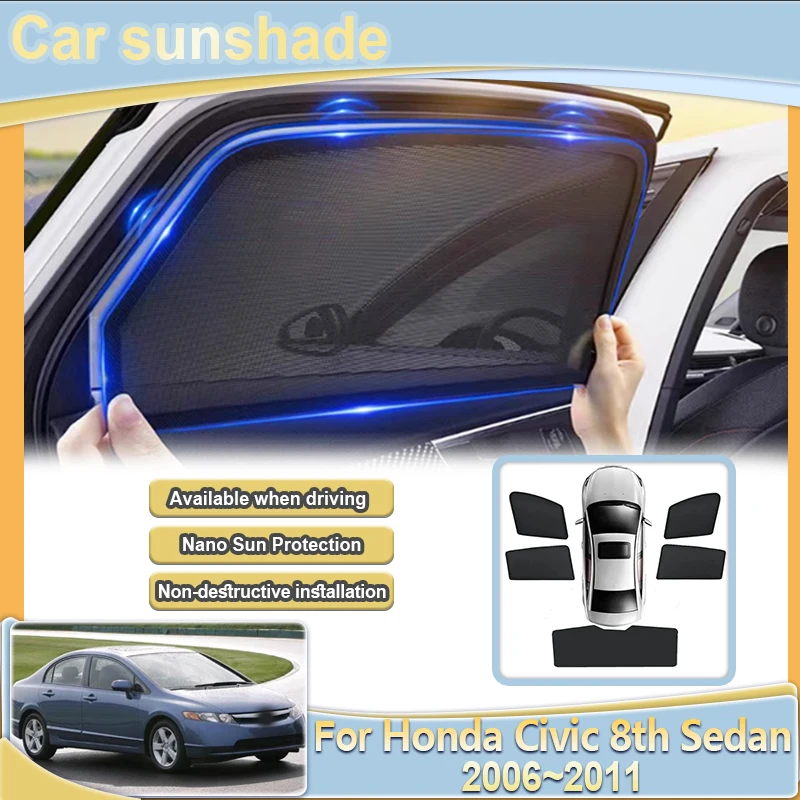 

For Honda Civic 8th 2006~2011 Sedan 2007 2008 2009 2010 Car Mesh Visors Side Auto Sunshade Windshield Cover UV Protection Tools