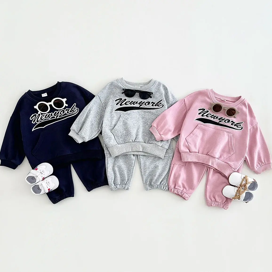 Spring Autumn Infant Baby Boys Clothes Sets New York Long Sleeve Pullover+Pants Sports Suit Kids Clothing Loose Set Baby Girls