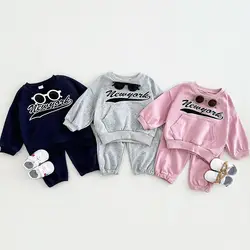 Spring Autumn Infant Baby Boys Clothes Sets New York Long Sleeve Pullover+Pants Sports Suit Kids Clothing Loose Set Baby Girls