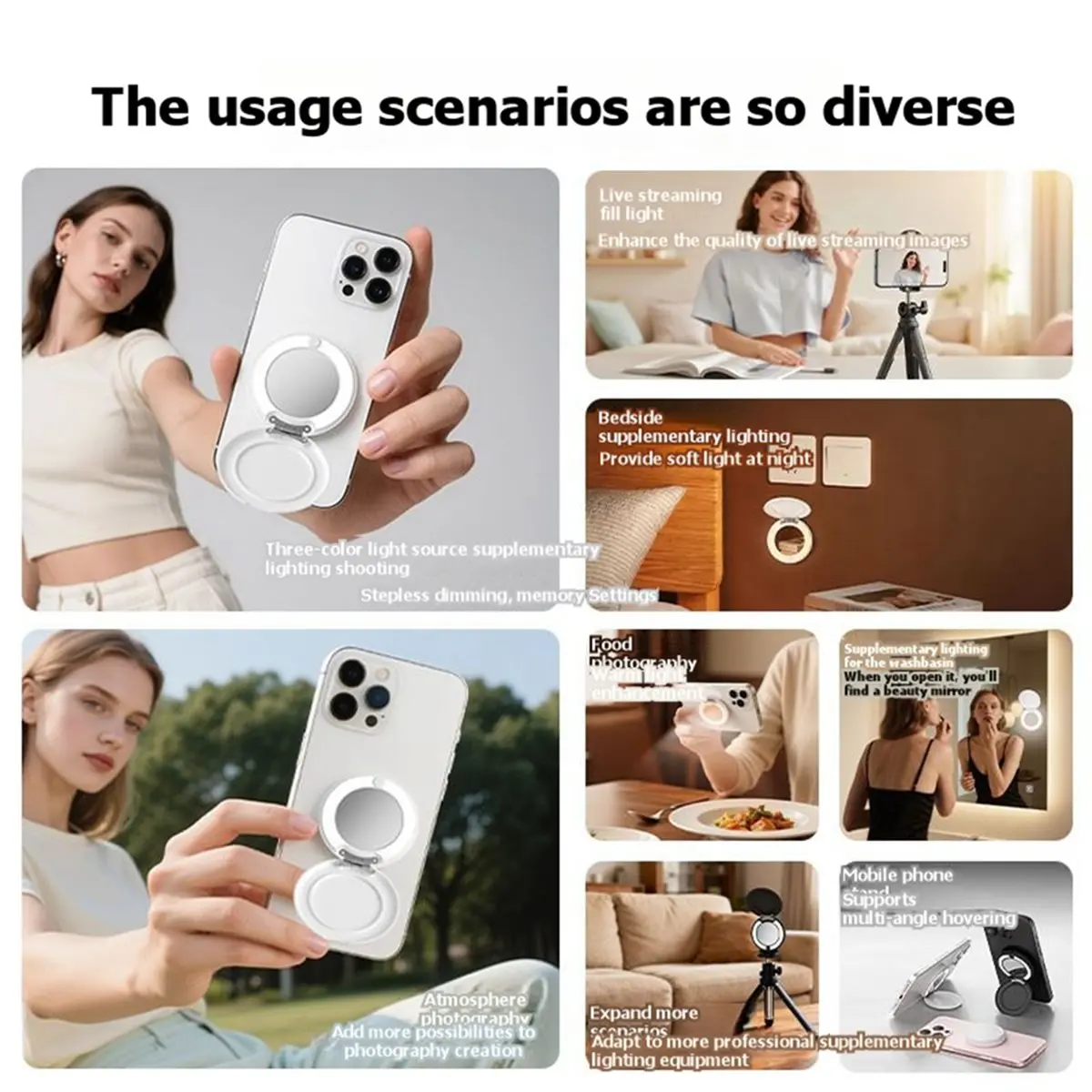 B21B L22P Magnetic Fill Light High Brightness Pocket Phone Stand Multifunctional Color Temperature Adjustment Makeup Mirror