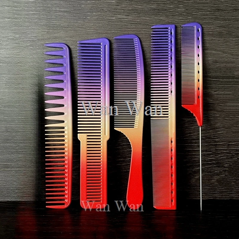 قوس قزح تصفيف الشعر مشط صالون حلاقة المرأة الشعر الطويل الرجال شقة قص مشط الشعر الأحمر الأرجواني التدرج وأشار الذيل فرشاة شعر