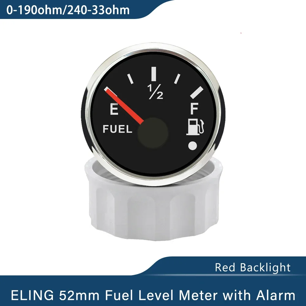 ELING 52mm Fuel Level Gauge Meter 0-190ohm 240-33ohm with Red Backlight and Alarm for 12V 24V Auto Ships Motorcycle Universal view 4