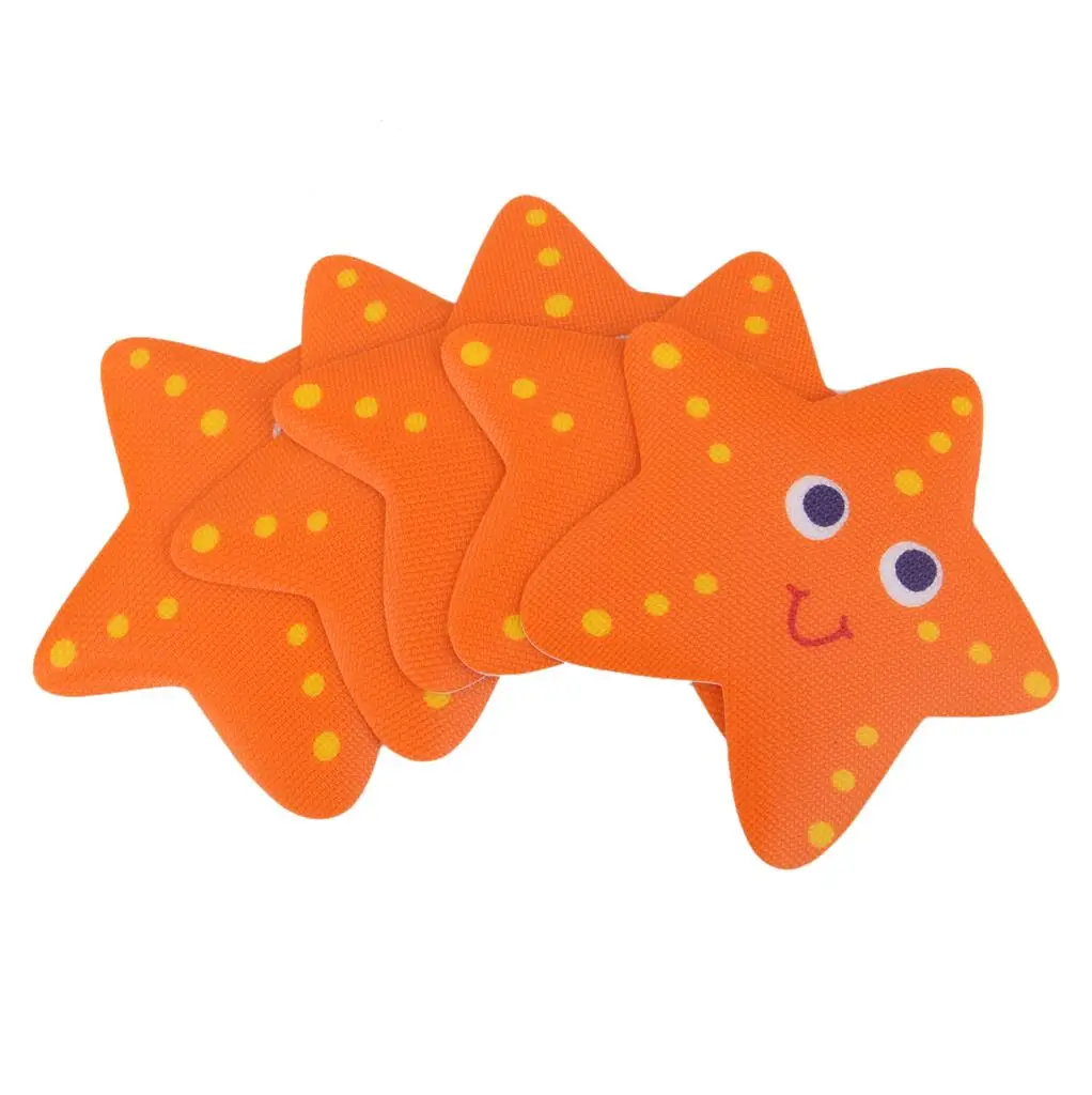 5Pcs Tub Treads Non Slip Bath Tub Sticker Applique Starfish Orange