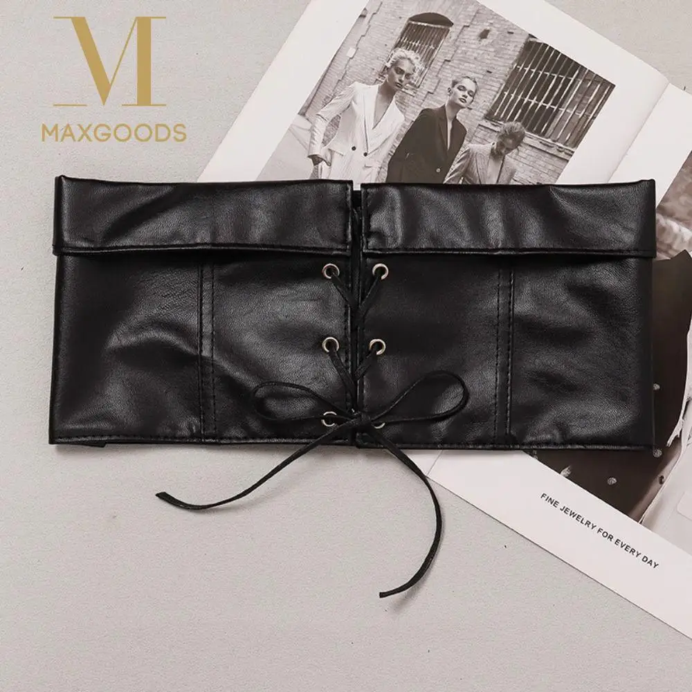 

Women Fashion PU Leather Bandage Belt Harajuku Vintage Extra Wide Belt High-End All-match Elastic Waist Belts Spring Autumn