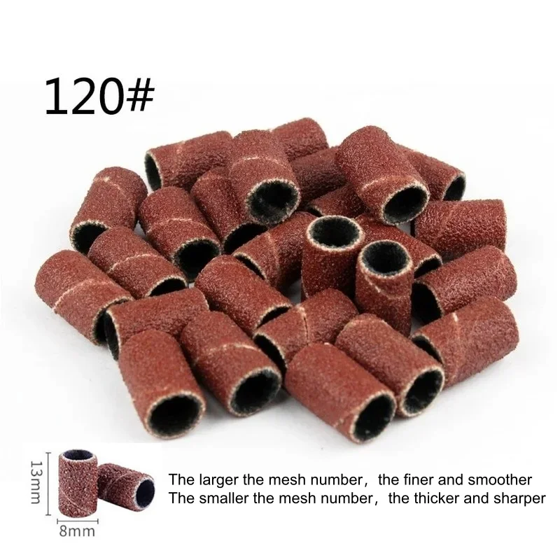 200/100/50pc Sanding Cap Bands For Electric Manicure Machine 240/180/120/80 Grit Nail Drill Grinding Bit Files Pedicure Tool view 4