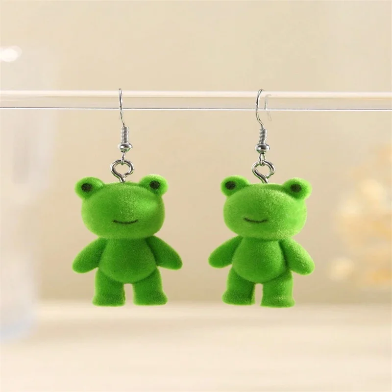 1 pair Cute 3D  Flocked Frog Pendant Earrings,Perfect For Daily Wear And Gifting Your Best Friend