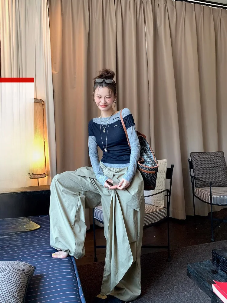 

Женская модная осенняя футболка DULA Slim Fit с цветными вставками, высокой талией, круглым вырезом, повседневная, для работы