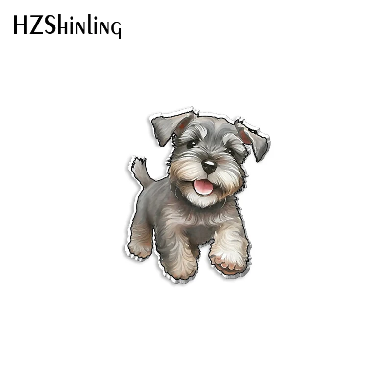 2023 New Miniature Schnauzer Acrylic Lapel Pin Lovely Puppy Epoxy Butterfly Clasp Pin Handmade Butterfly Brooch