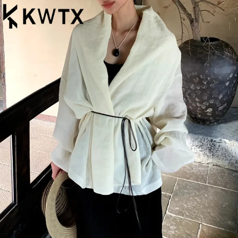 

KWTX Women’s Vintage Elegant Casual Coat Top Long Sleeve Tie Waist Lightweight Spring Summer 2025 Premium Comfortable
