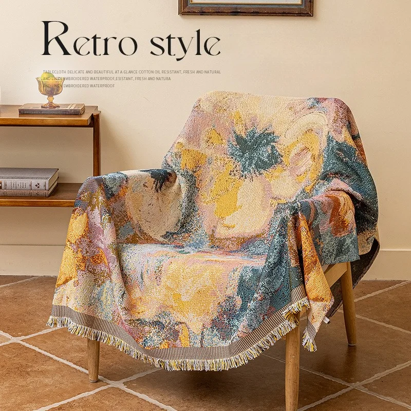 Luxury Retro Sofa Cover Dustproof Sofa Blanket Four Seasons Universal Camping Blankets Woven Couch Cover Living Room Home Decor