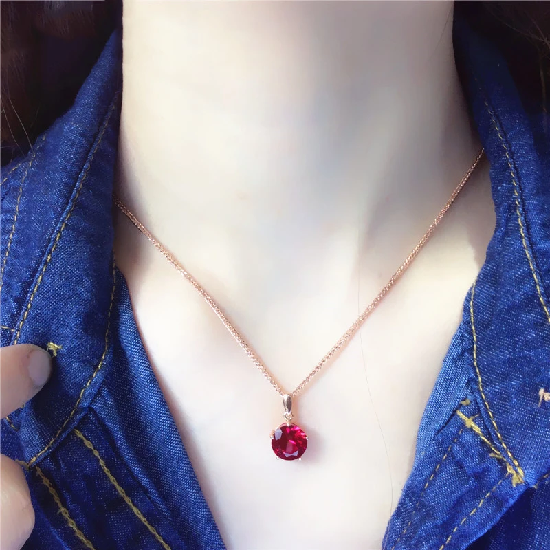 Round ruby jewelry sets light luxury fashion glamour earrings for women necklaces rings 585 purple gold plated 14K rose gold
