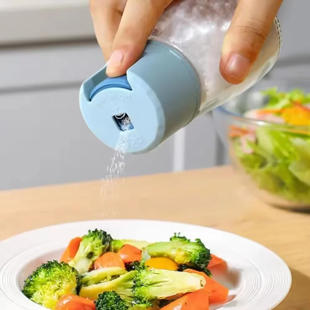 4Pcs Press Salt Shaker Dispenser Bottles Metering Seasoning Jar Kitchen Spice Container Salt Pepper Holder Bottle