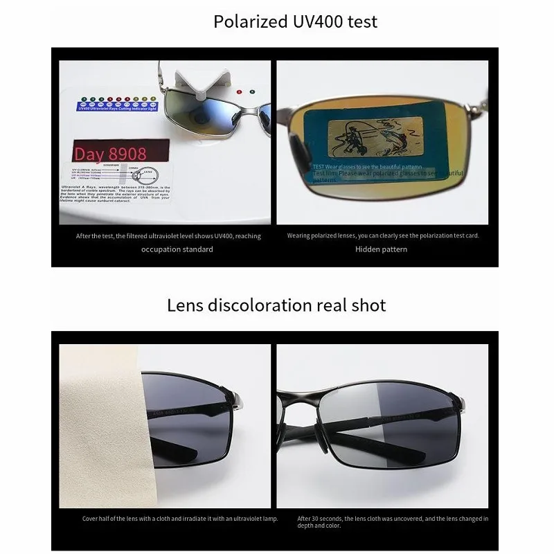 Rectangle Metail Frame Polarized Sunglasses Men Brand Designer Color Changing Sun Glasses Driving Oculos de sol UV400 image 5