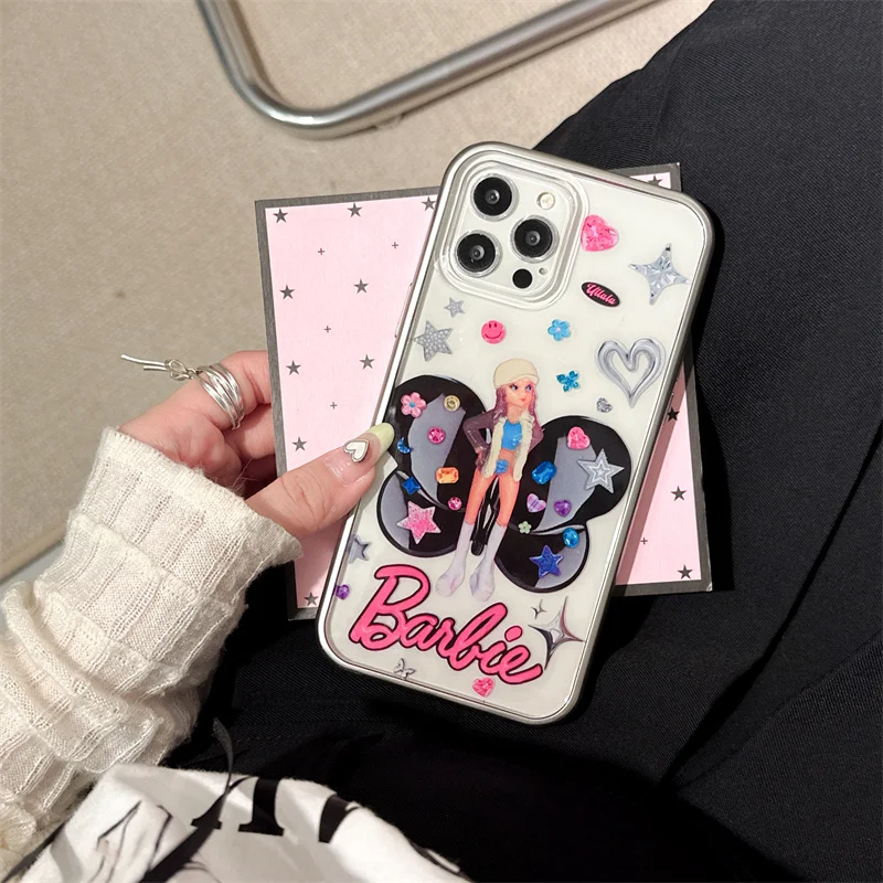 INS Kawaii Anime Role Barbie Phone Cases For Apple Iphone 15 14 13 12 11 Pro Max Soft Silicone Anti-Fall Back Protective Cover