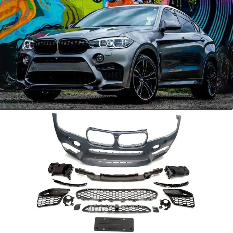 

Автомобильные бамперы для BMW X6 F16, комплект кузова, передний, задний, автомобильный бампер, боковые юбки, комплекты отделки колеса