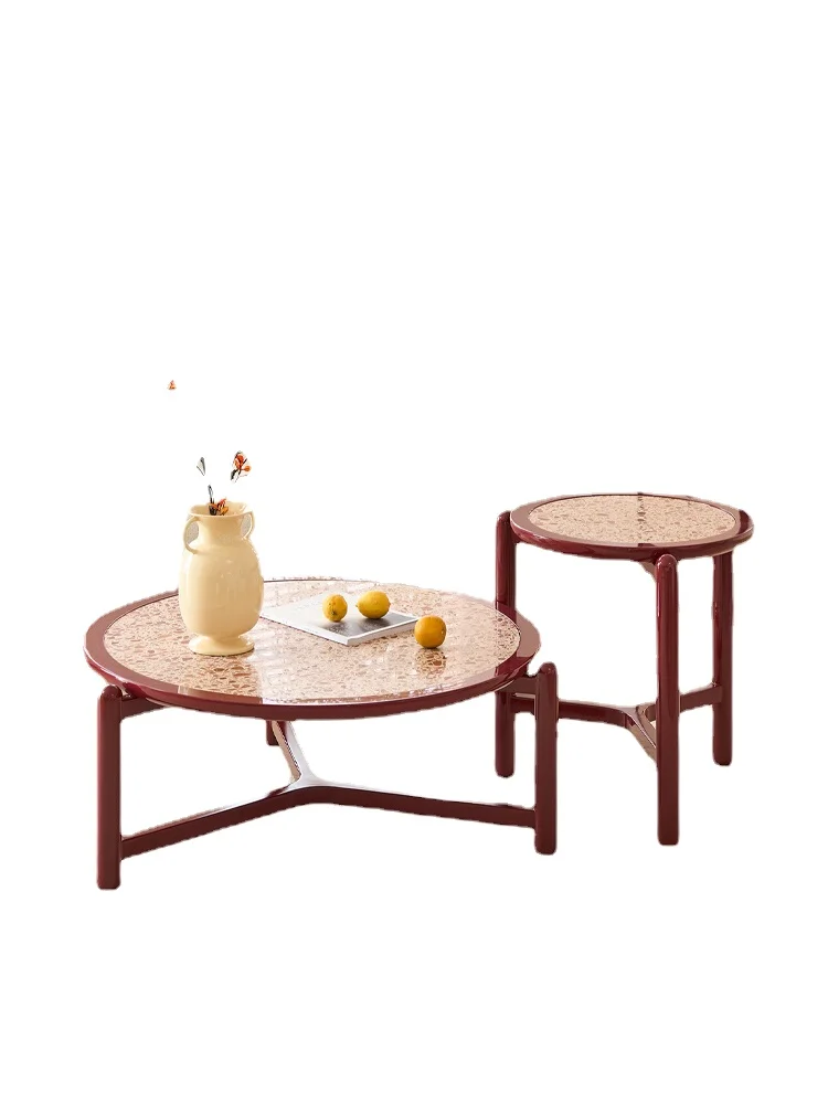 

PQF Stone round Size Tea Table Combination Living Room Simple Balcony Mobile Tea Table