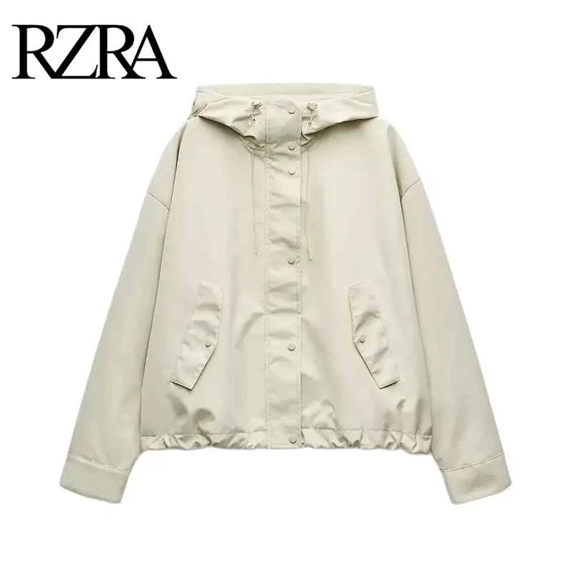 RZRA original 2024 autumn and winter new women\'s casual commuting all-match hooded high collar long-sleeved white jacket