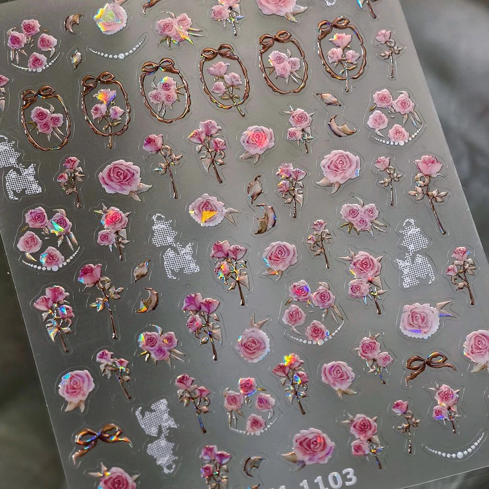 Dulce amor corazón botón manzana pera 5D Nail Art pegatina Floral pétalo arco mariposa autoadhesivo decoración manicura calcomanía DIY