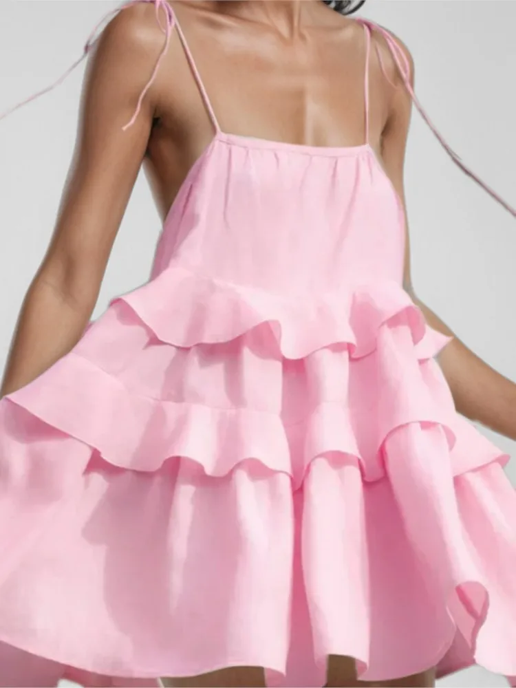 

Sexy V-neck Sleeveless Drawstring Camisole Backless Short Dress Summer New Solid Color Women's Fashionable Camisole Short Dress