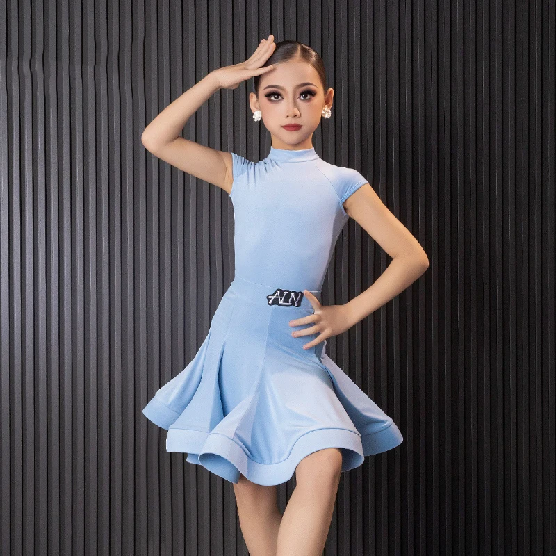 2025 Professionele Nationale Standaard Danskleding Voor Meisjes Korte Mouwen Visgraat Rokken Pak Latin Competitie Jurk DQS19649