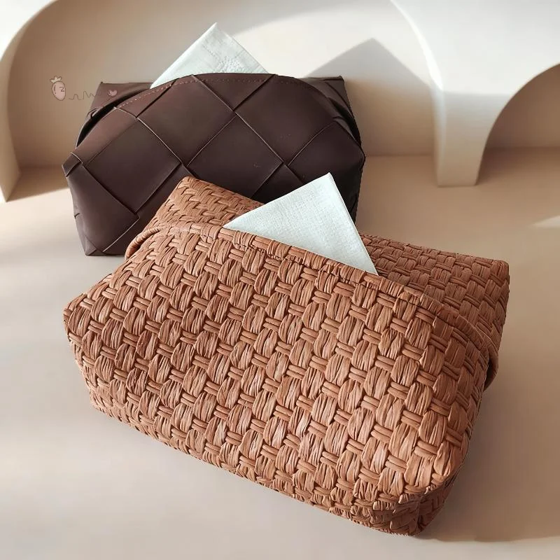 Woven Leather Tissue Box, Waterproof Leather Drawer, Storage Box, Living Room, Bedroom, Car Mounted Large Capacity Tissue Box