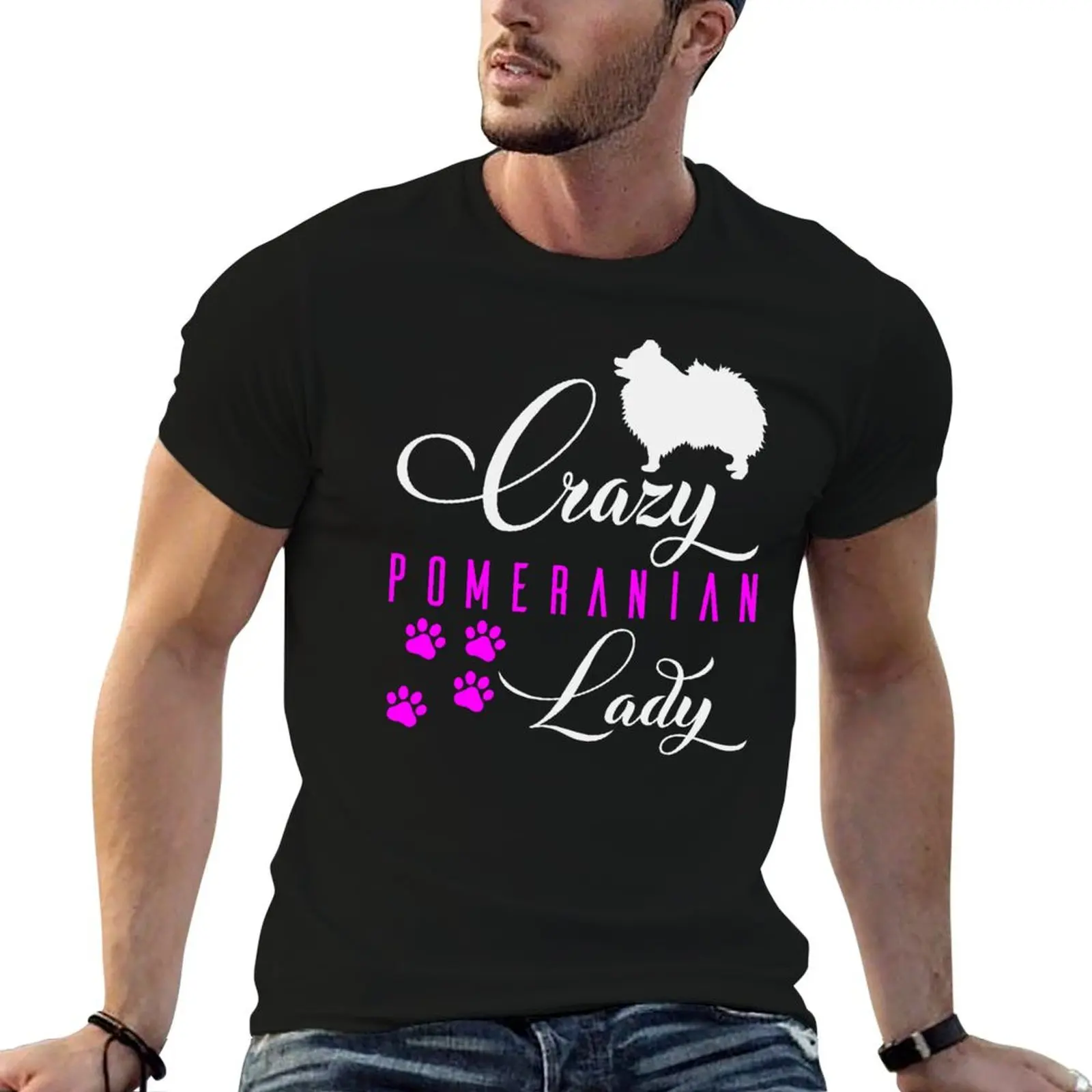 Camiseta Crazy Pomeranian Lady Funny White Pomeranian Spitz, camisetas engraçadas para homens, camiseta masculina 100% algodão, camiseta de marca de luxo