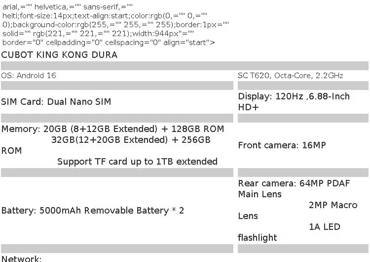 Cubot Kingkong Dura Rugged Android Smartphone 16 20Gb(8+12) & 32Gb(12+20) Ram, 128Gb/256Gb Rom, 6.88" 120Hz Display, Nfc, Face Id & Fingerprint Unlock