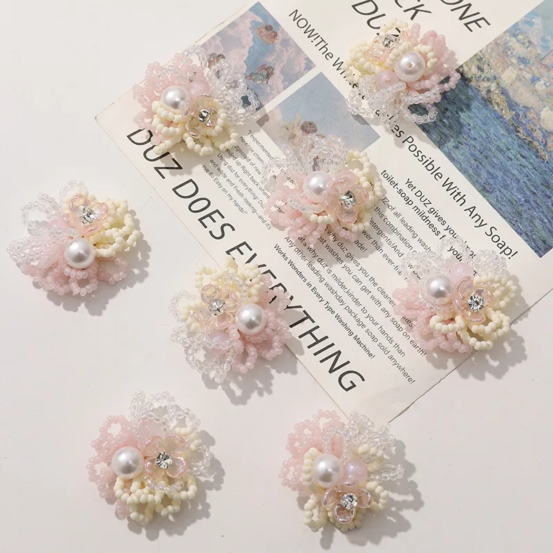 Soft Creamy Pearl Rhinestone Flower Hand Woven Material for Clogs Shoe Charms DIY Beaded Buckle Craft