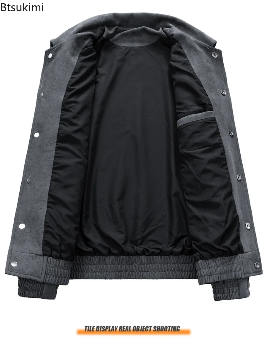 Vintage Casual Suede Jackets for Men 2025 Spring Autumn Korean Fashion Single-breasted Loose Coats Quality Baseball Jackets Male