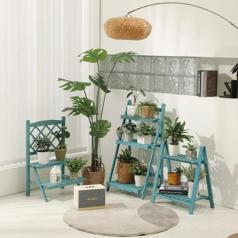 

Blue Wood Plant Stand Indoor Patio Floor Flower Plant Stand Living Room Pot Backdrop Scaffale Per Piante Balcony Furniture