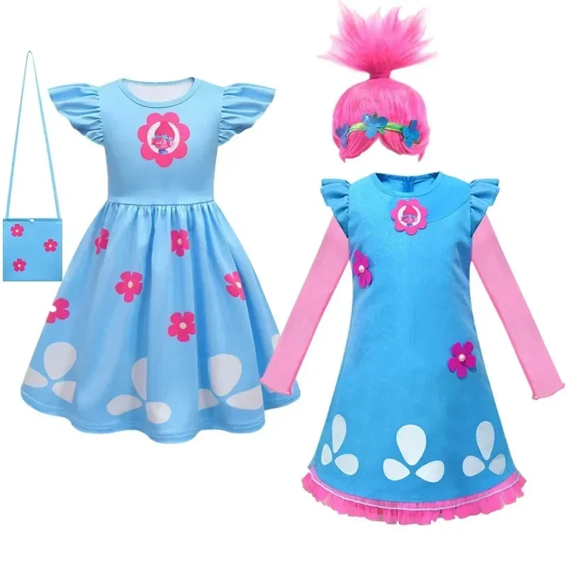 ♥ Disfraz de Princesa AA 2 para Niñas, Disfraz Infantil de Trolls Poppy, Vestidos de Fiesta, Vestido de Fantasía Infantil, Nuevo 2026