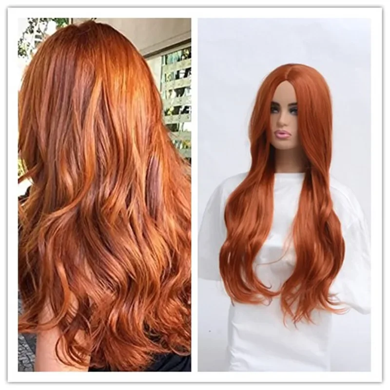 

Synthetic Long Brown Orange Wigs Long Wavy Orange Wig Synthetic Heat Resistant Wigs for Women Daily Party Use Wigs