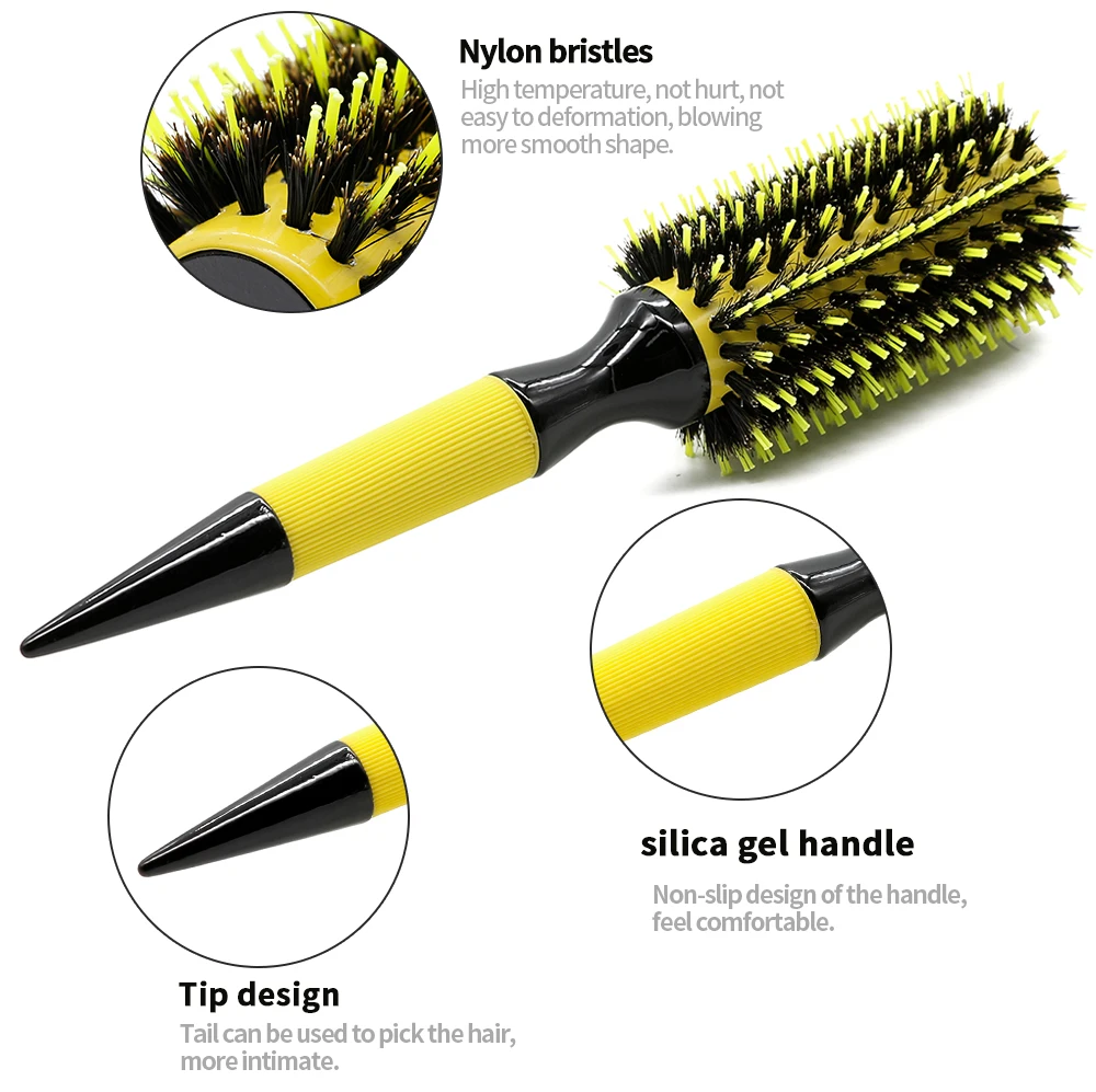 Boar Bristle Round Hair Brush Hair Comb Salon Barber Home Use Hair Styling Roller Brush for Volume Curling Blow Drying