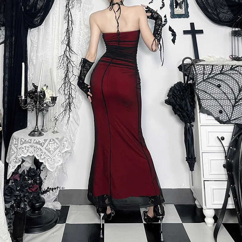 ONE TO WAN Gothic Damenkleid Ärmellos Spitze Schwarz Bodycon Minikleider 2026 Y2K Grunge Punk Harajuku Lolita Fairy Core – Detail 8