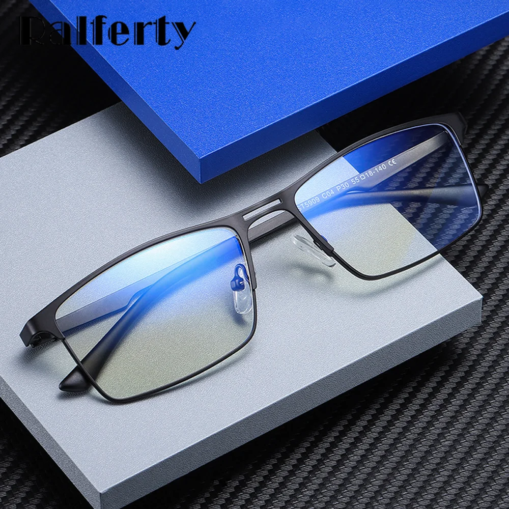 Ralferty Computer Glasses Men Blue Light Blocking Glasses Male 0 Diopter Metal Rectangle Points Myopia Spectacle Frames 2025