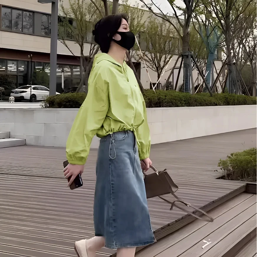 Women's Thin Sunscreen Coats Spring Autumn New Style Petite Casual High-End Feel Jacket Top Loose Fit Hooded Chic Outerwear