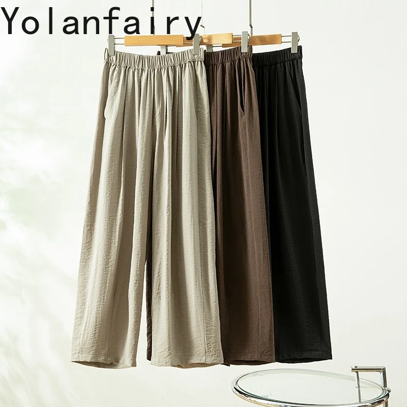 

YOLANFAIRY 78% Mulberry Silk Black Pants Woman Loose Korean Style Casual Harem Pants Elastic Waist Trousers Nine-point Pants