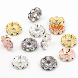 30pcs 10mm 12mm AB Color Rhinestone Spacer Beads Crystal Metal Wave Rondelle Beads for Jewelry Making DIY Bracelets Accessories