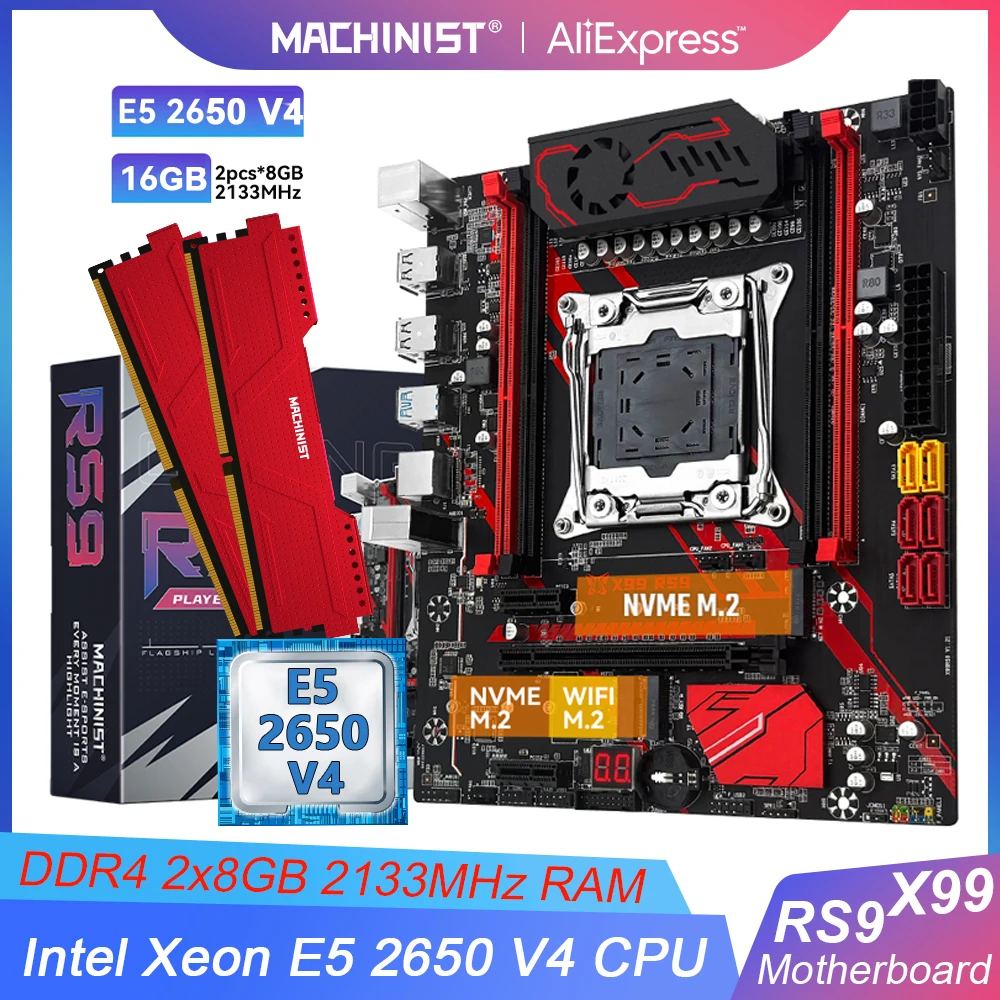 

MACHINIST RS9 X99 Motherboard Kit set Intel LGA2011-3 Xeon E5 2650 V4 processor 2x8gb DDR4 RAM Memory Dual NVME M.2 four Channel