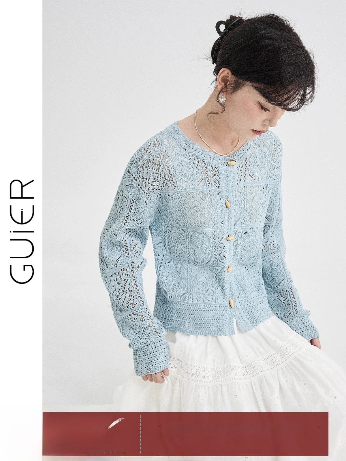 

Guier Women's Knitted Sweater Hollow out Button up Casual Sle Spring 2026 Faionable Agel Top Quali Knitwear