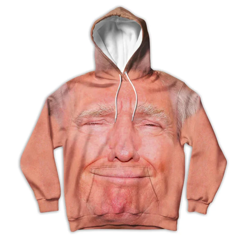 Donald Trump Funny Face Hoodie For Men Women Humour Graphic Full Print Pullover Top 2025 Fashion Trend Hip Hop Street Sweatshirt