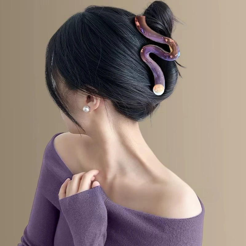 

Designer Mermaid Ji Dream Wave Pearl Grab Clip Women's Large Mass Multi-Shark Clip Disc Hair Headgear