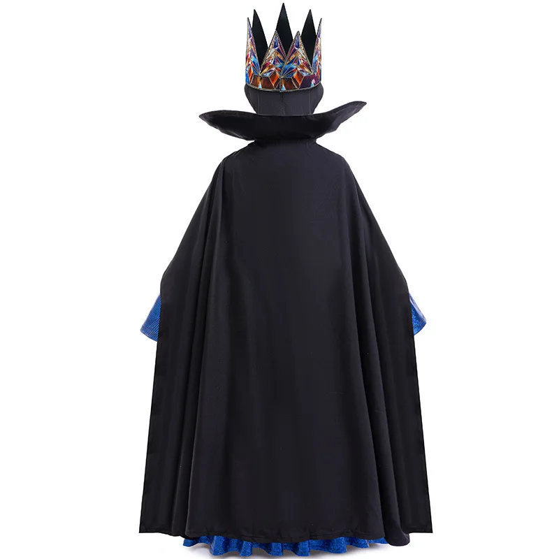 Girls Evil Queen Costume Set Long Dress Hooded Cape And Crown For Kids Devil Halloween Cosplay Birthday Party Fancy Outfit