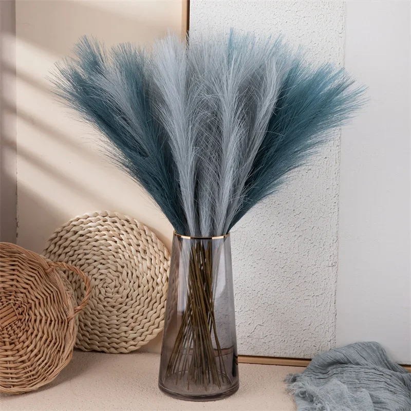 10 pçs flor artificial pampas grama planta falsa reed decoração de casamento flores azul pampas buquê boho decoração acessórios para casa