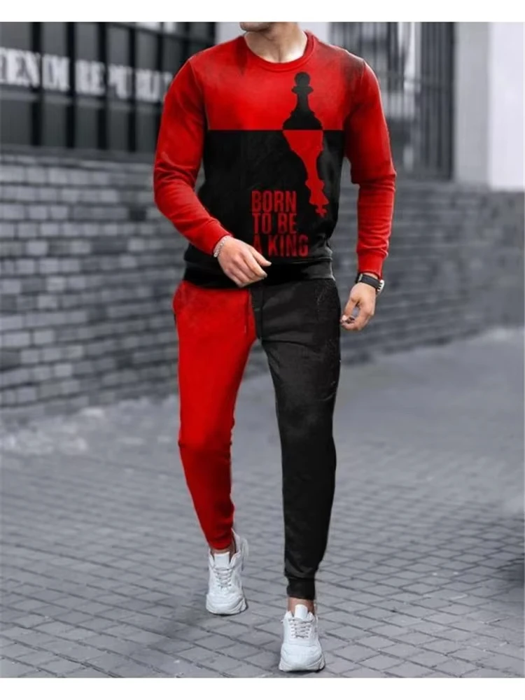 Fit Summer/ Autumn Men Clothing 3d Printed Men Long Sleeve T-Shirt+Pants Two-Piece Set Men Long Sleeve T-Shirt Trousers Outfit