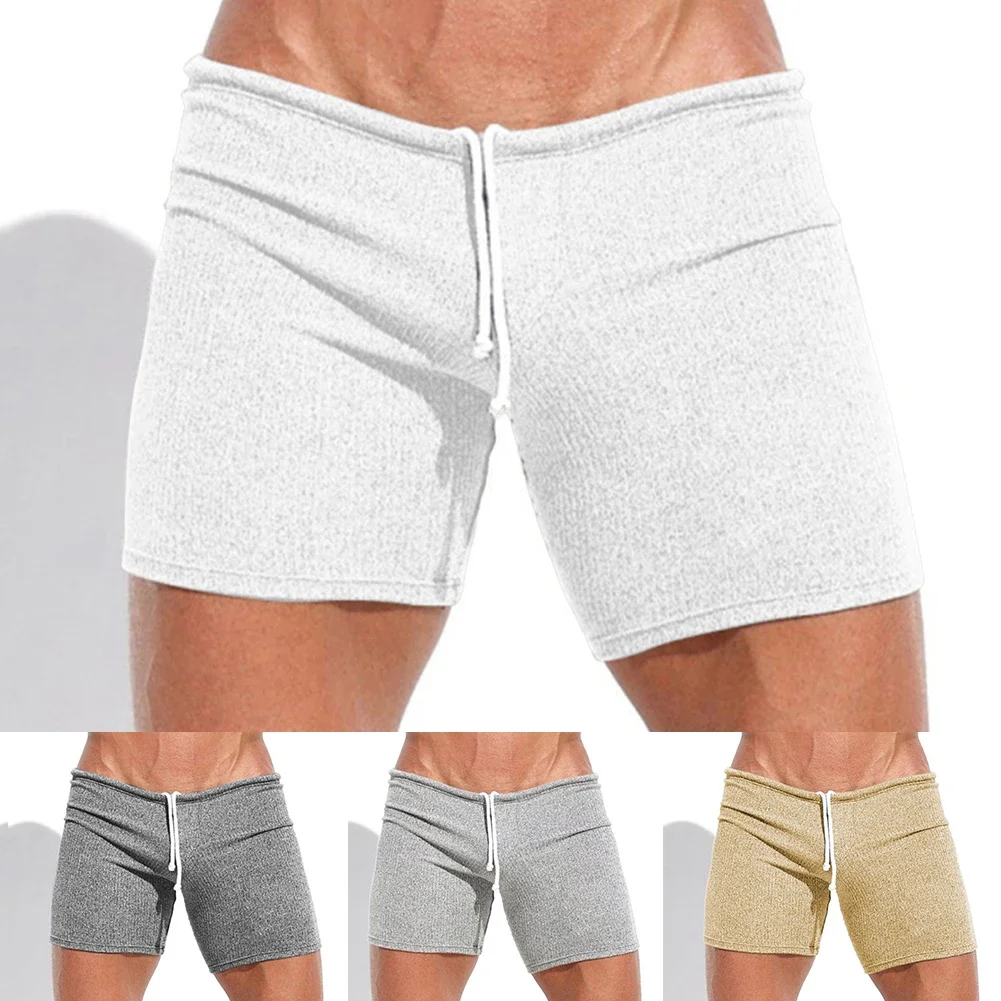 Short Pants Beach Holiday Shorts Men Shorts Breathable Casual Drawstring Elastic Mens Ribbed Slim Fit Solid Color