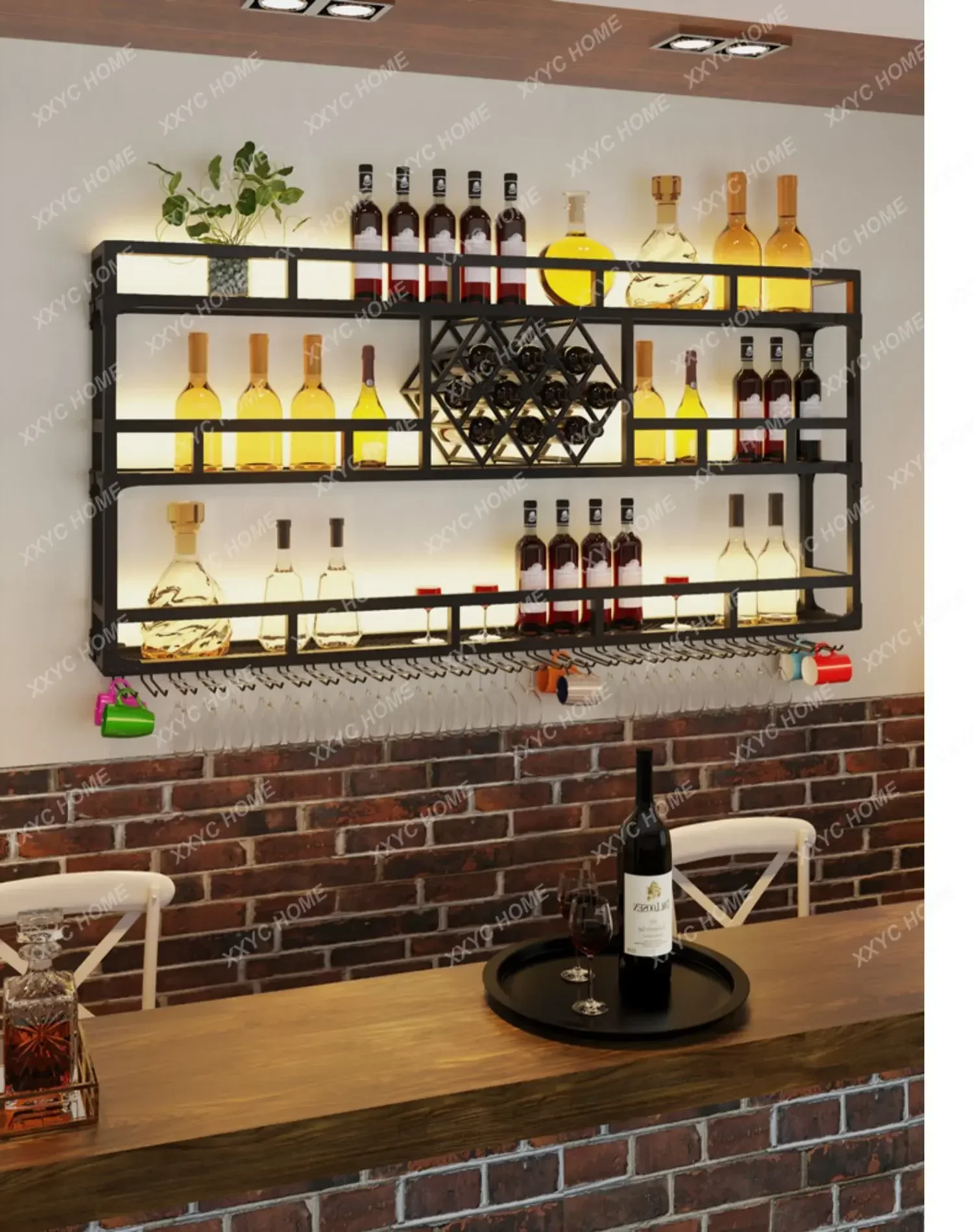 

Bar light wall hanging bar counter wall display upside down cup holder hotel home wall hanging wine cabinet rack