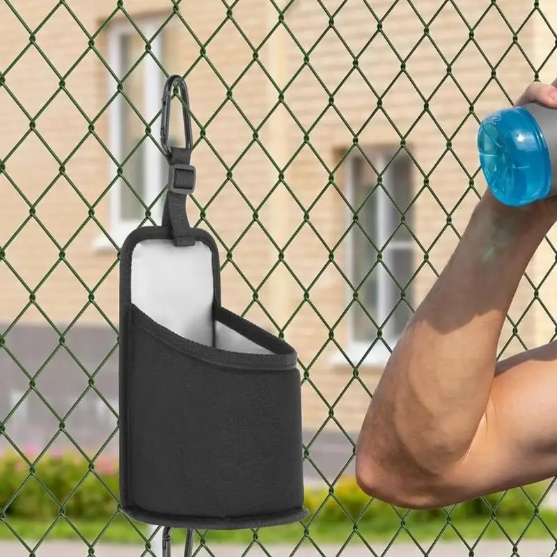 2 Pack Chain Link Fence Beverage Holders with Hooks and Adjustable Straps for Off-Ground Drink Access at Baseball B03E